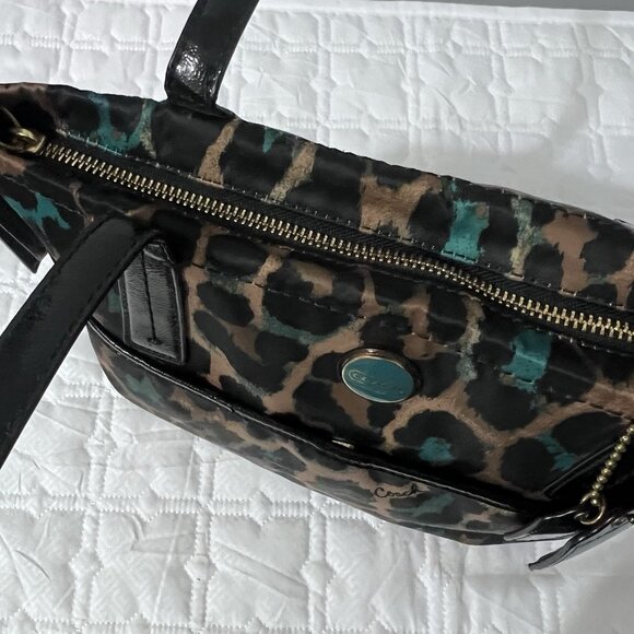 Coach Ocelot Print Tote Teal F25282 Black Teal Brown Shoulder Handbag w Hangtags - Picture 7 of 14